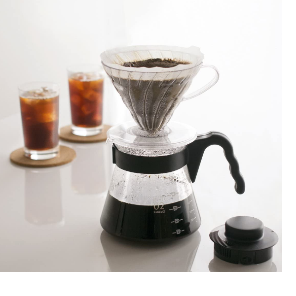 Hario Pour Over Starter Set with Dripper, Glass Server Scoop and Filters, Size 02, Black